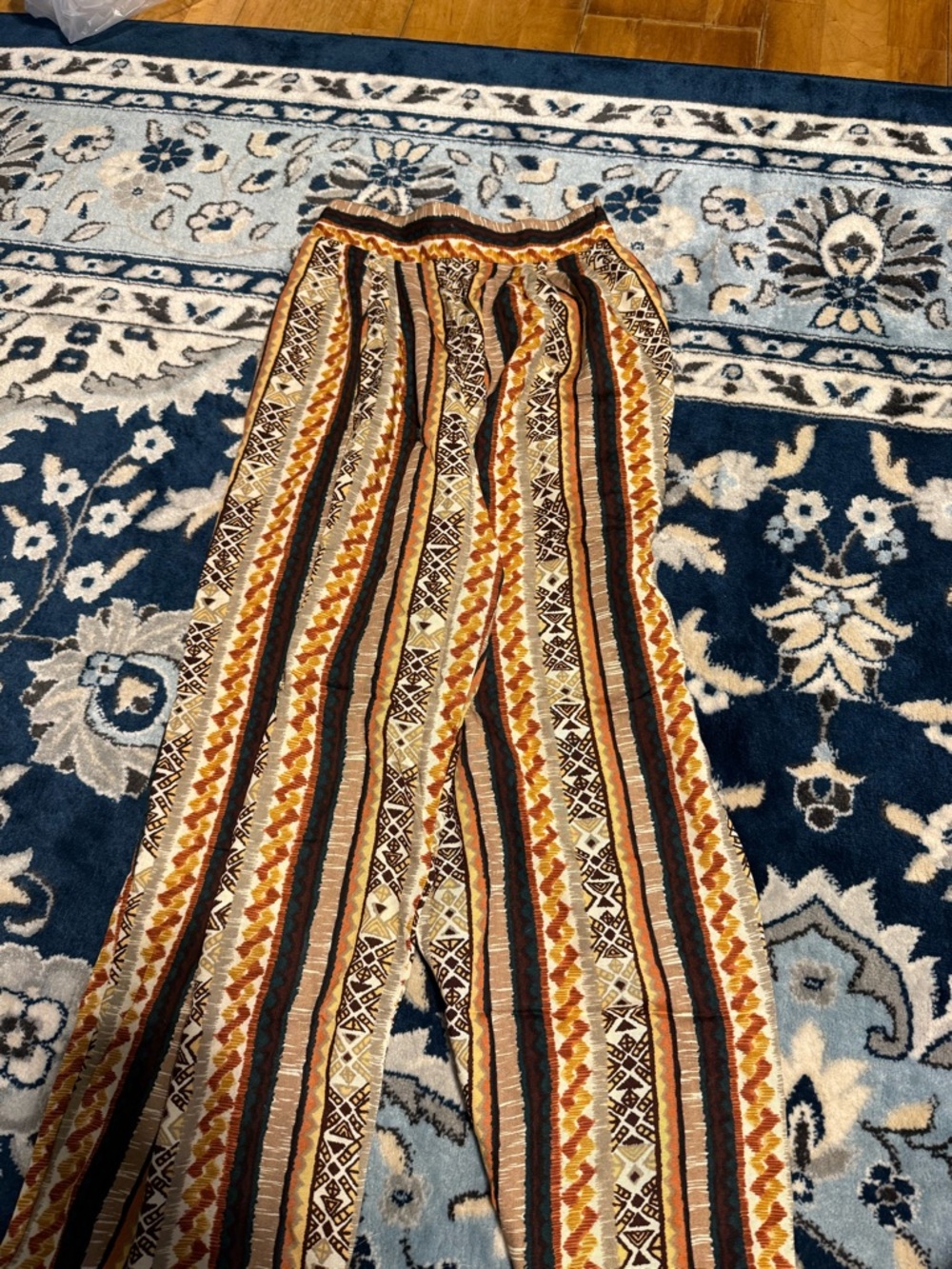 Boho Striped Wide-Leg Pants in Mustard & Brown